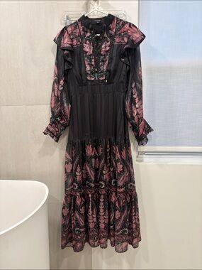 Karen Millen Black Dress with Pink Paisley Accents